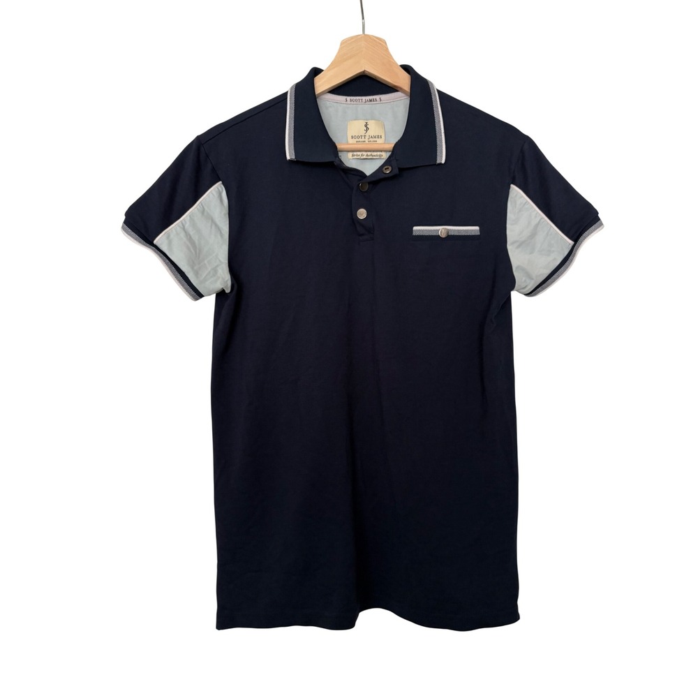 Scott James Mens Navy Blue Colorblock Lightweight Short Sleeve Polo Shirt S